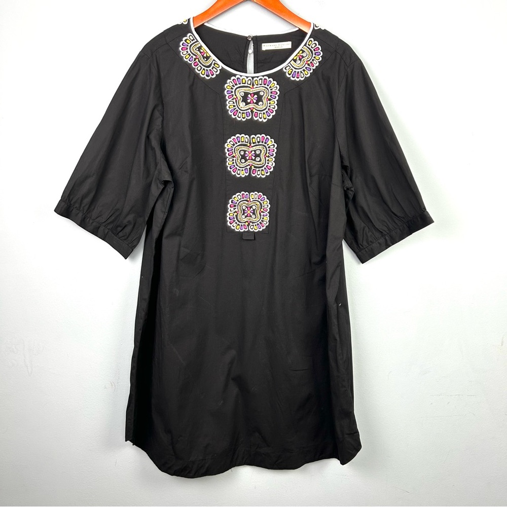 Wayward fancies eshakti 2X-22W Black Embroidered Tunic Dress short puff sleeve